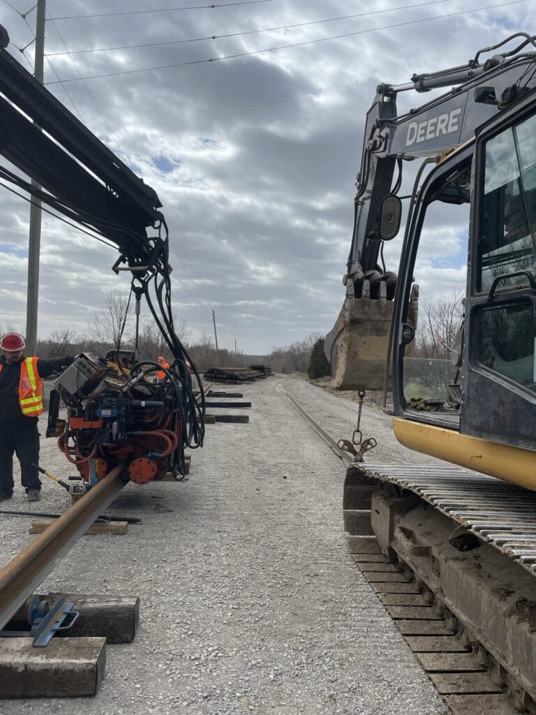 Construction equipment on a railway.